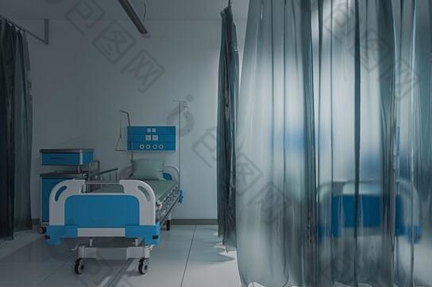 空医疗床内部部分照亮医疗房间分离窗帘呈现