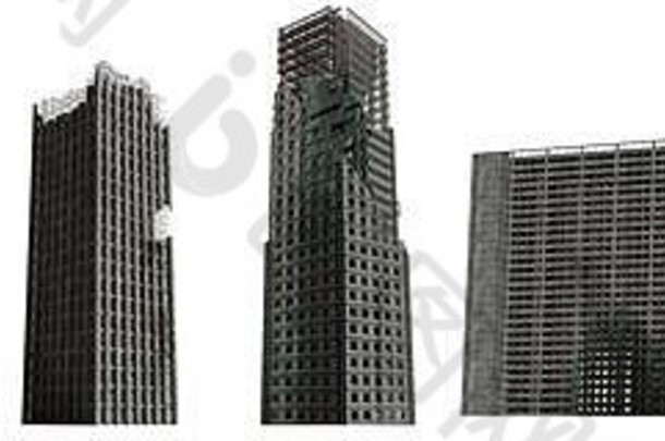 集毁了摩天大楼高帖子世界末日建筑孤立的白色背景