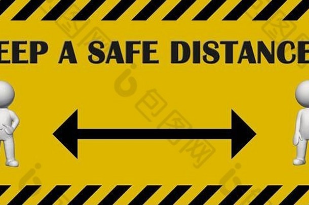 安全距离刻字警告标志谨慎磁带黑色的黄色的颜色d-illustration