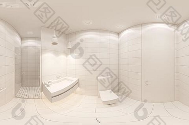 渲染球形无缝的全景室内浴室淋浴