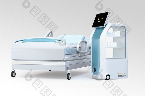 医疗交付机器人床上灰色的背景感染预防概念呈现图像