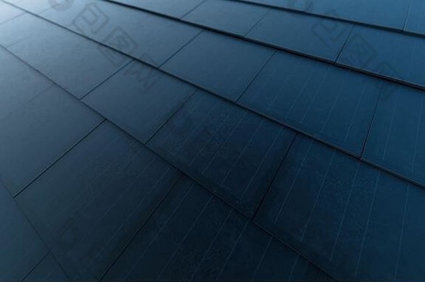 太阳能<strong>屋顶</strong>概念建筑太阳能光电板系统组成现代单晶黑色的太阳能<strong>屋顶</strong>瓷砖呈现