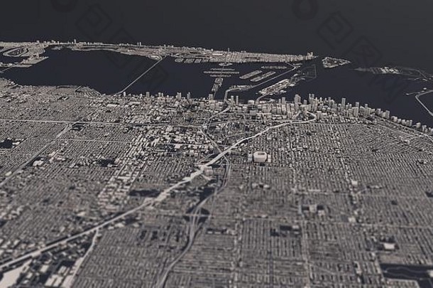 迈阿密佛罗里达美国城市地图呈现空中卫星视图