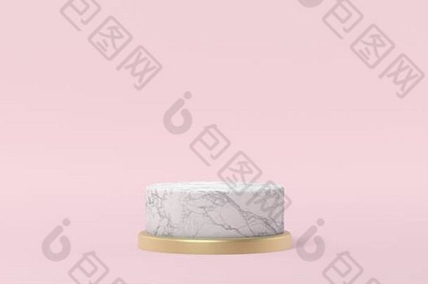 白色大理石讲台上粉红色的背景呈现