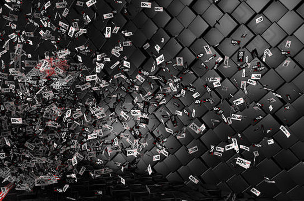 成千上万的人优惠券百分比折扣白色黑色的红色的regtangular形状未来礼物盒子网纹地板上blac