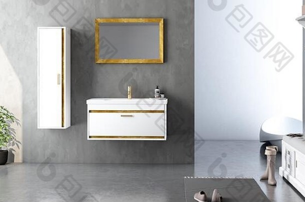现代浴室浴室家具集浴室配件呈现设计呈现