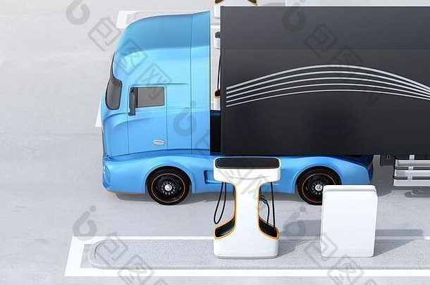 一边视图通用的设计重电卡车充电公共充电站呈现图像