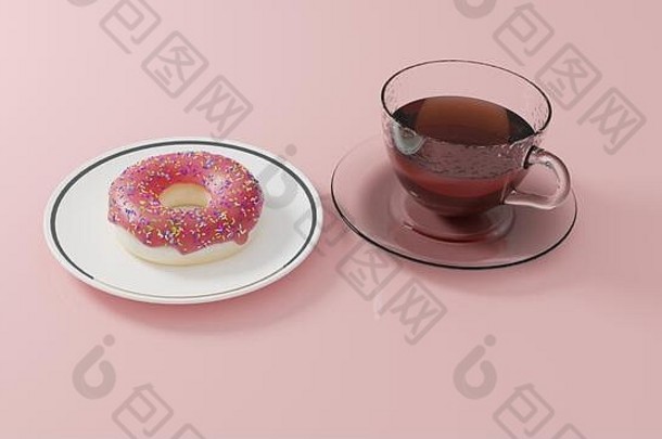 插图玻璃杯咖啡甜甜圈板