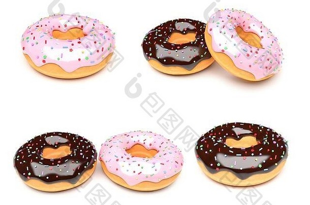 甜甜圈巧克力粉红色的结霜呈现插图