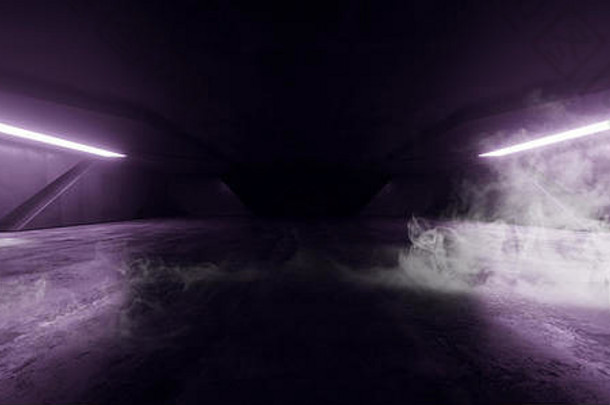 烟雾蒸汽大黑暗晚上走廊sci车库走廊沥青水泥隧道地下虚拟现实展厅呈现插图
