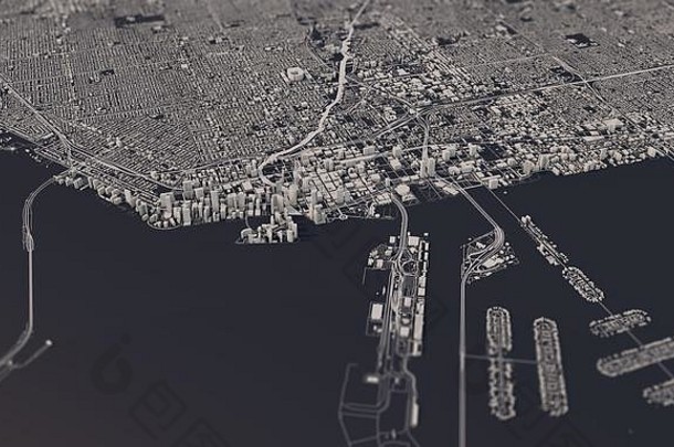 迈阿密佛罗里达美国城市地图呈现空中卫星视图