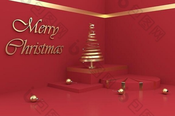快乐圣诞节明信片圣诞节金树呈现插图