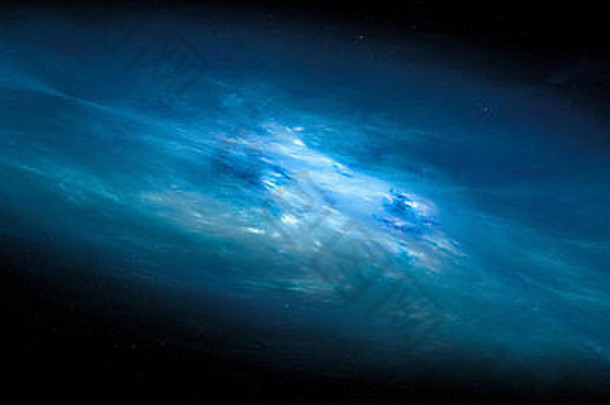 蓝色的发光的椭圆星云空间电脑生成的摘要背景呈现