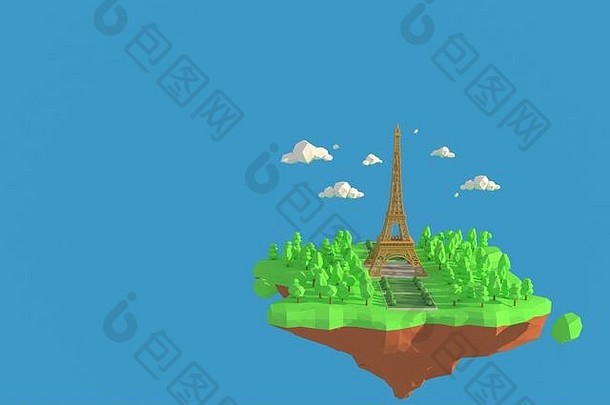 插画家埃菲尔铁塔塔法国呈现低多边形几何背景摘要多边形几何形状lowpoly最小的风格