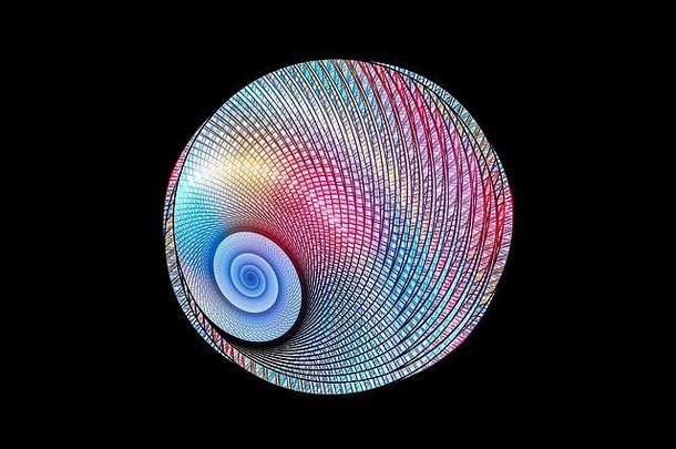 色彩斑斓的发光的螺旋分形几何孤立的黑色的电脑生成的摘要背景呈现