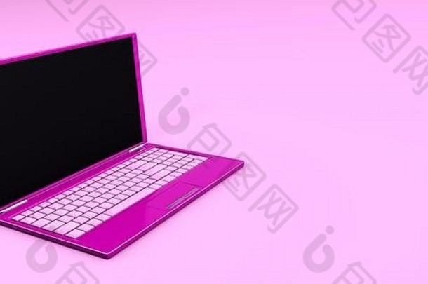 移动PC特写镜头粉红色的颜色在线概念呈现孤立的