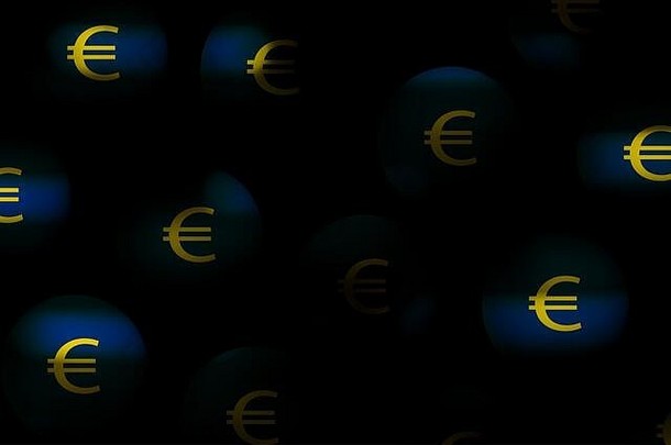 维蓝色的球体欧元货币象征黑色的背景光效果