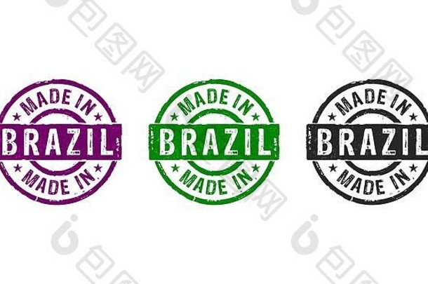 使巴西邮票图标颜色版本工厂制造业生产国家概念呈现插图