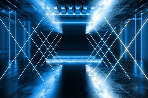 电sci霓虹灯隧道走廊走猫步激光未来主义的潘通色卡蓝色的经典发光的柱子行车库地下工作室时尚混凝土