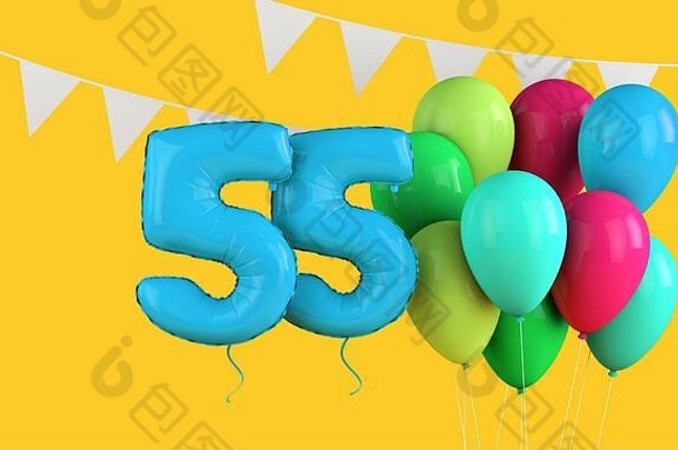 快乐生日色彩斑斓的聚会，派对气球彩旗渲染