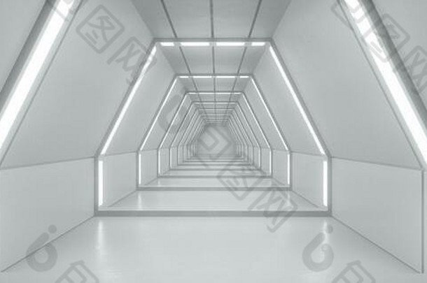 渲染未来主义的宇宙飞船科幻走廊体系结构