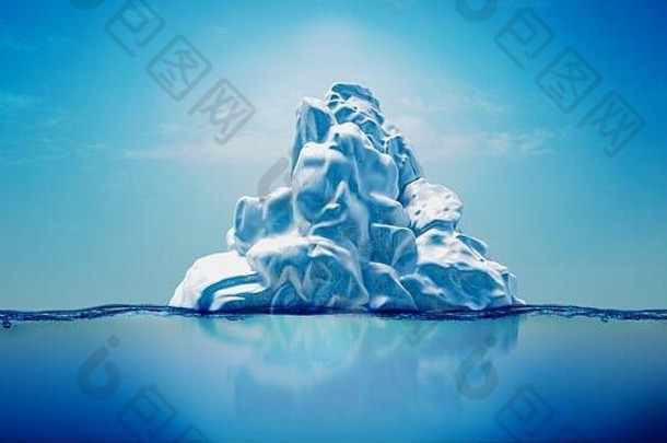 渲染冰山水水平一边视图
