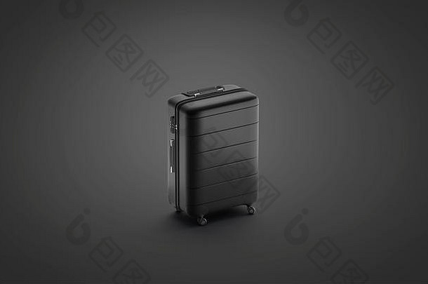 空白黑色的手提箱模拟站孤立的黑暗背景