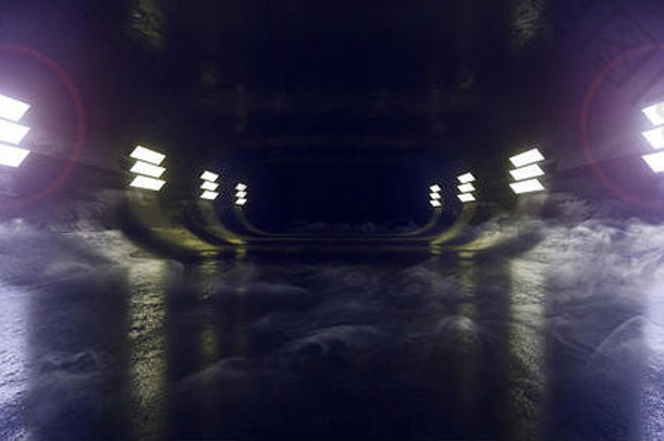 烟雾雾大大厅霓虹灯城市复古的现代虚拟现实sci未来主义的叶片跑步者紫色的蓝色的混凝土难看的东西空背景renderin