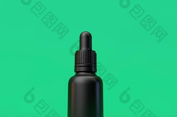 黑色的石油下降瓶空白标签绿色背景渲染
