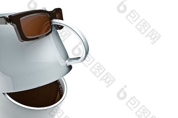 咖啡杯的家伙渲染字符形成咖啡杯眼镜
