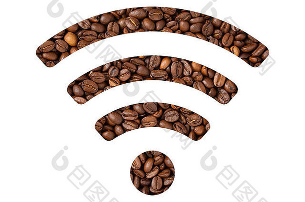 咖啡豆子无线网络象征白色背景孤立的