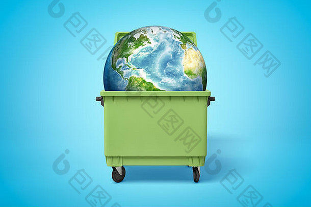 呈现地球全球绿色垃圾本蓝色的背景