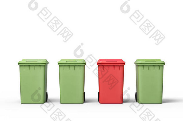 呈现绿色红色的垃圾垃圾箱