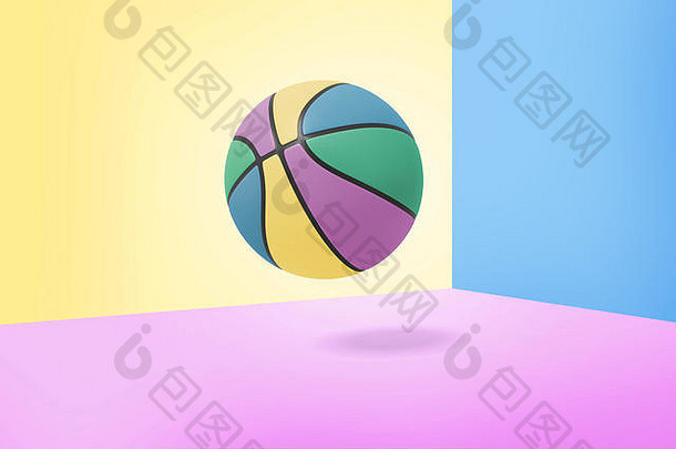 呈现单多色的篮球球黑色的条纹挂起三色的背景