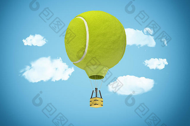 呈现多云的天空热空气气球树冠形状黄色的网球球