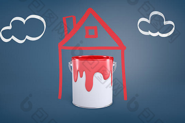 呈现桶红色的油漆站内部简单的图片房子图片云蓝色的背景