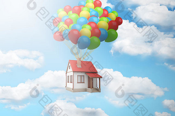 呈现房子解除空气大包气球蓝色的天空白色云