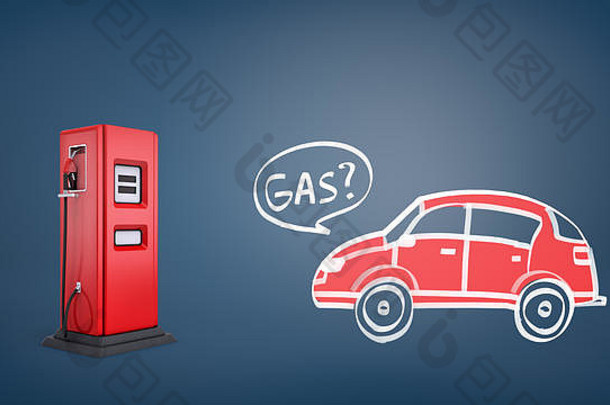呈现红色的气体泵画红色的复古的车词气体内部演讲泡沫