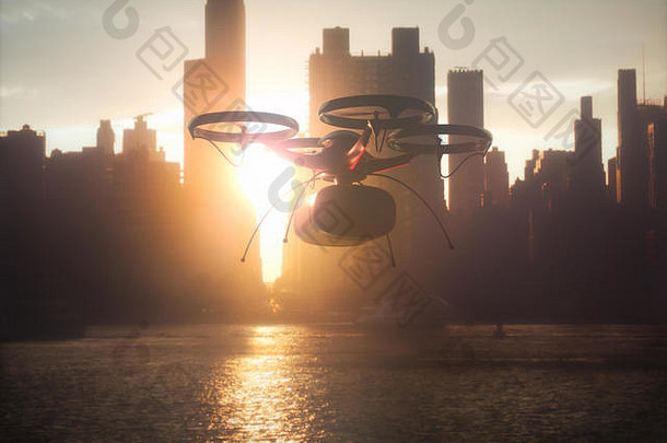 插图概念上的图像包交付无人机无人驾驶的空中车辆无人机利用运输包