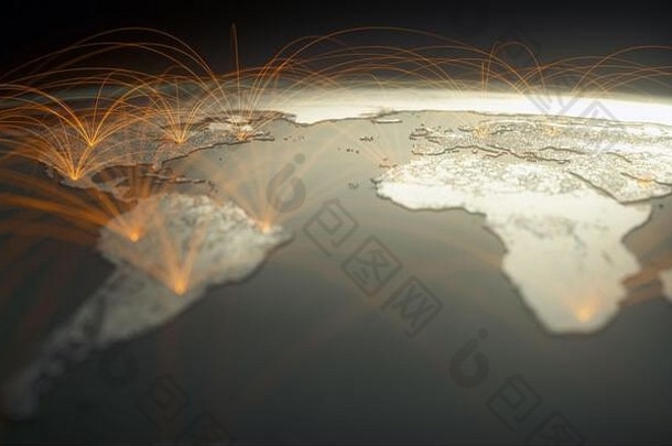 全球化世界未来数字技术连接云计算虚拟世界世界<strong>地图</strong>卫星数据连接