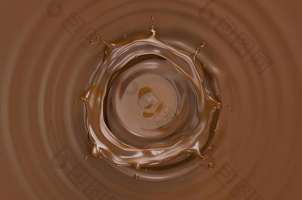 液体巧克力皇冠飞溅液体巧克力池圆形涟漪查看前
