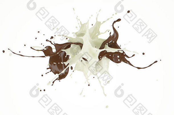 牛奶巧克力油漆溅空气白色背景