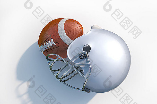 美国足球头盔球孤立的白色背景下降影子剪裁路径包括