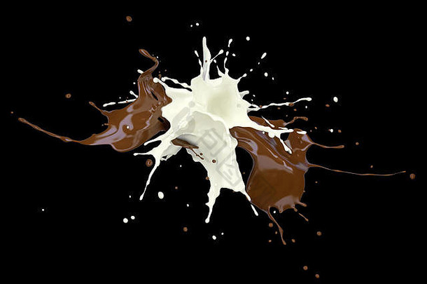 牛奶巧克力油漆溅空气黑色的背景