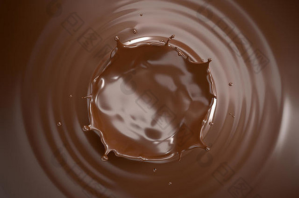 液体巧克力皇冠飞溅液体巧克力池圆形涟漪查看前