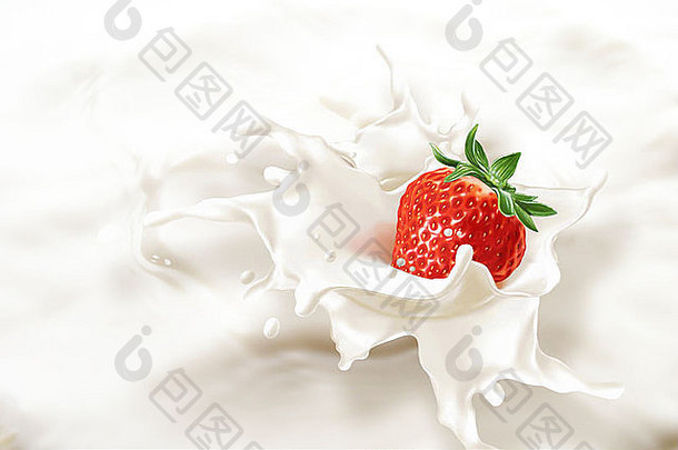 <strong>草莓</strong>下降海牛奶导致飞溅关闭视图