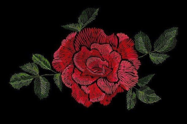 红色的玫瑰刺绣黑色的背景