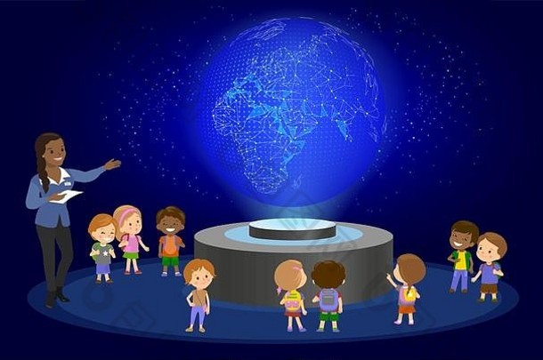 创新教育小学学校学习技术人概念集团孩子们地球全息图空间教训未来博物馆