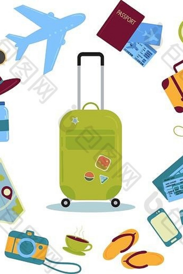 集旅行图标图片手提箱票
