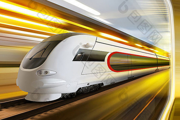 超级流线型的火车运动模糊移动隧道